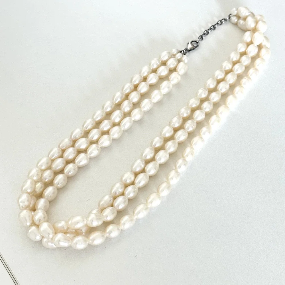925 Sterling Silver Vintage Genuine Pearl Chunky Triple Strand 3 Row Necklace